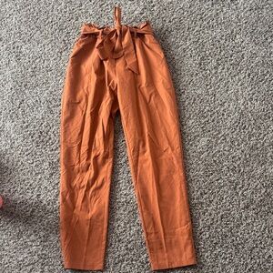 Rust Orange High-Waisted Pants with Belt